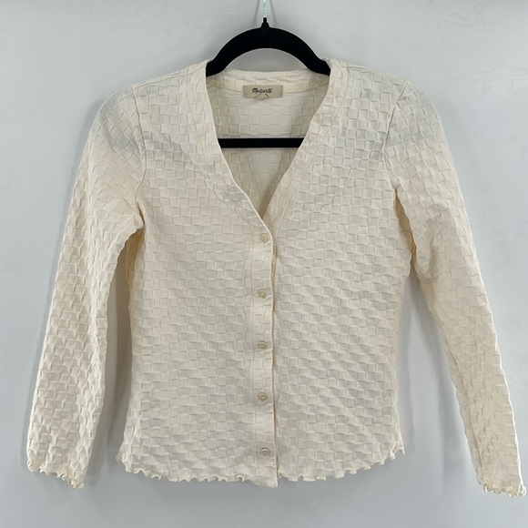 Madewell V-Neck Cardigan in Checkerboard Jacquard XS - Picture 3 of 6